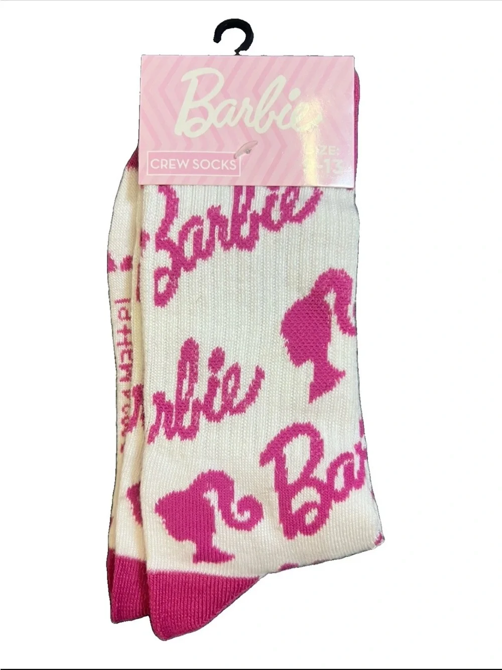 Barbie Crew Socks Pink and White Adult 9-13  Barbiecore Fun Novelty